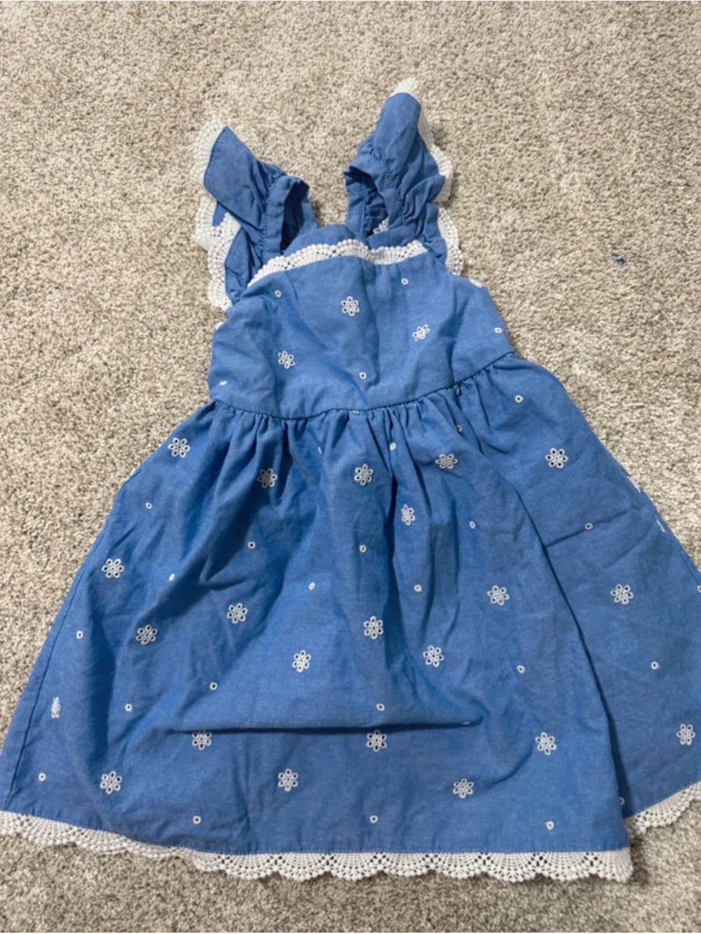 Blueberi Boulevard Blue Sundress with White Eyelet Accents